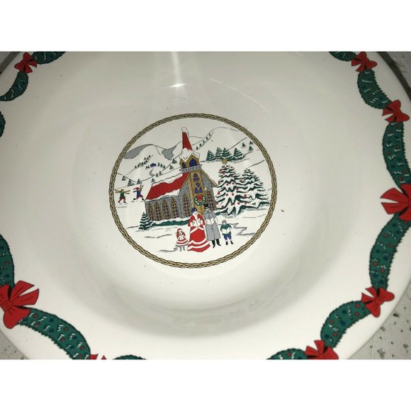 (2) HOLIDAY Christmas scene Serving BOWLS Genuine Stoneware Church - Picture 3 of 10